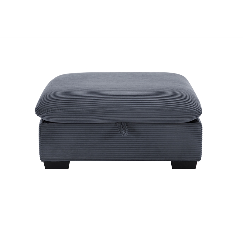 Kass Polyester Corduroy Sectional Sofa With Storage Ottoman Dark Gray