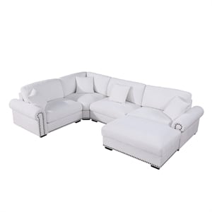 Oliver Polyester Upholstered Large 4 Seats Sectional Sofa with Ottoman White