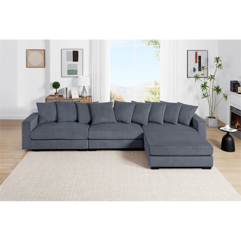 Jane Polyester Upholstered Sectional Comfy Sofa With Ottoman Dark Gray