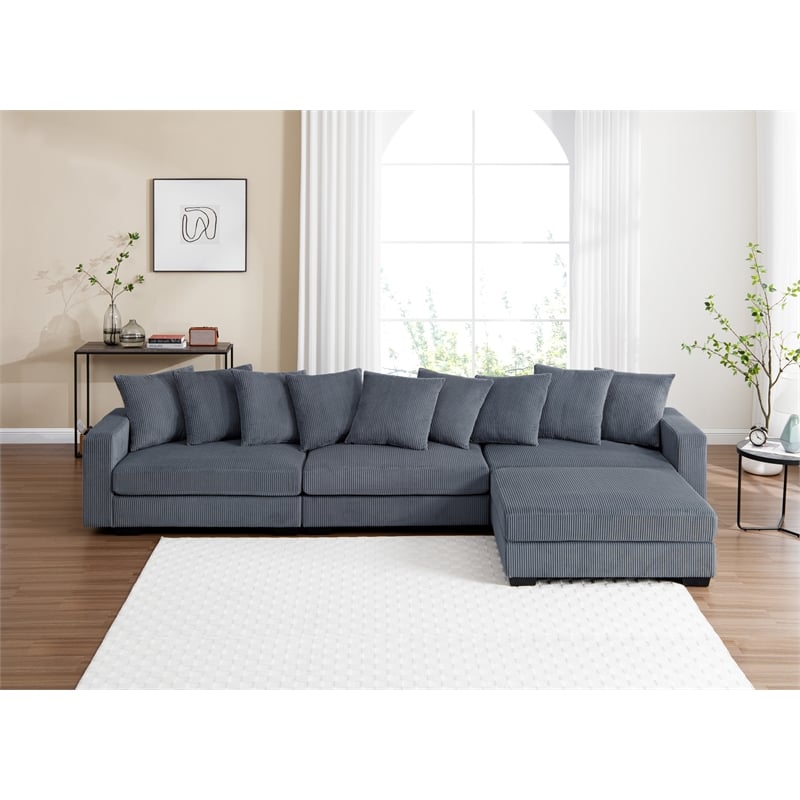 Jane Polyester Upholstered Sectional Comfy Sofa With Ottoman Dark Gray