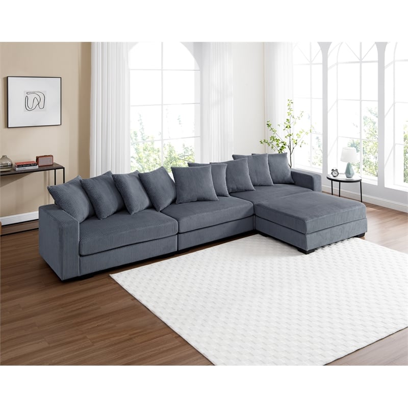 Jane Polyester Upholstered Sectional Comfy Sofa With Ottoman Dark Gray