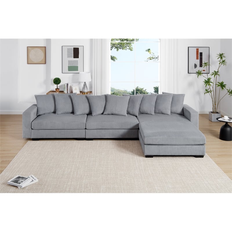 Jane Polyester Upholstered Sectional Comfy Sofa With Ottoman Light Gray