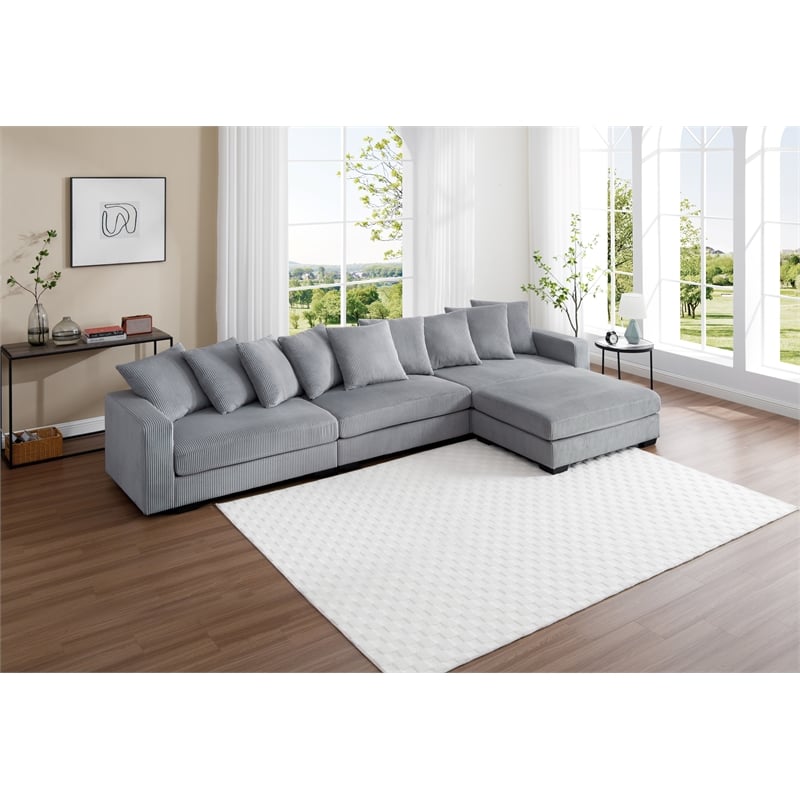 Jane Polyester Upholstered Sectional Comfy Sofa With Ottoman Light Gray