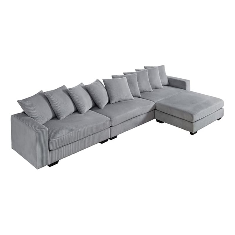 Jane Polyester Upholstered Sectional Comfy Sofa With Ottoman Light Gray