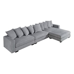 Jane Polyester Upholstered Sectional Comfy Sofa With Ottoman Light Gray