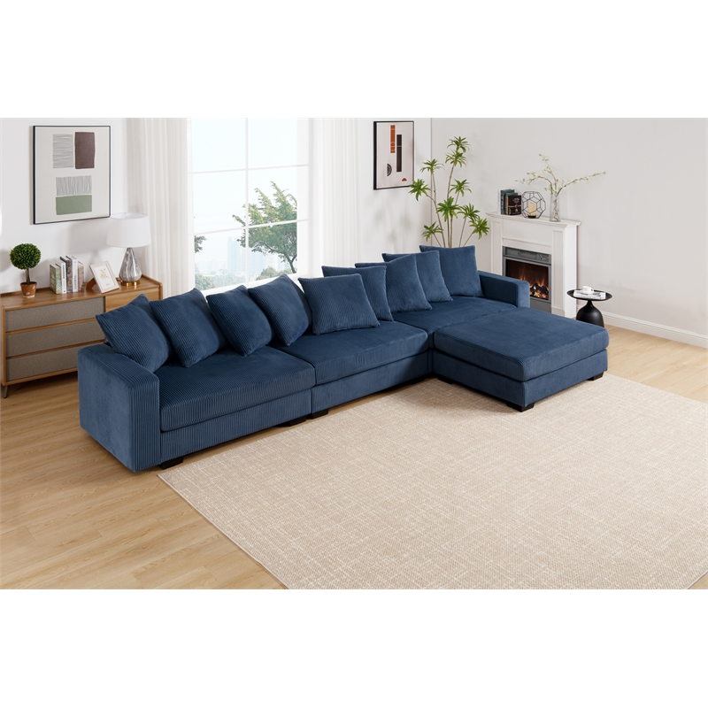 Jane Polyester Upholstered Sectional Comfy Sofa With Ottoman Blue
