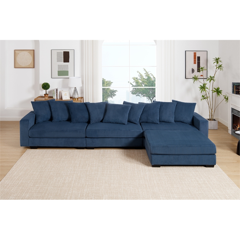 Jane Polyester Upholstered Sectional Comfy Sofa With Ottoman Blue