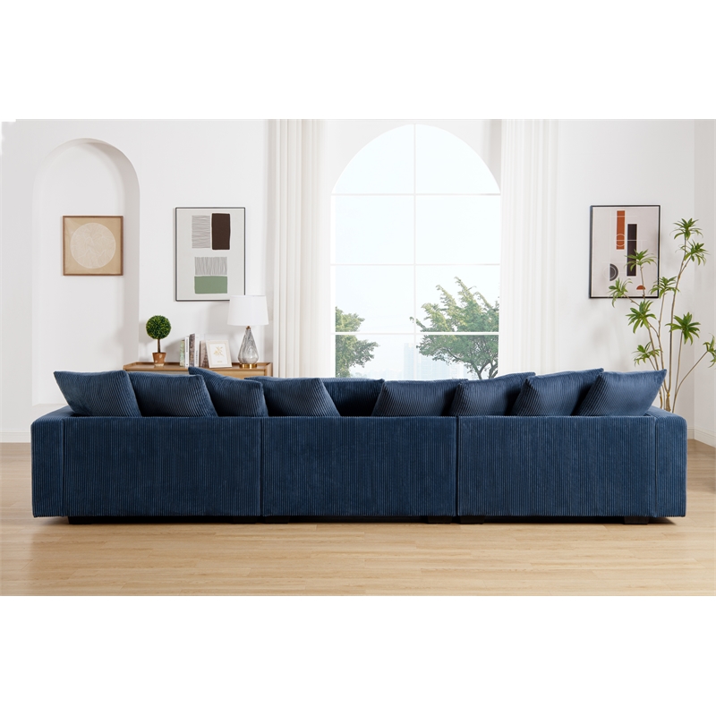 Jane Polyester Upholstered Sectional Comfy Sofa With Ottoman Blue