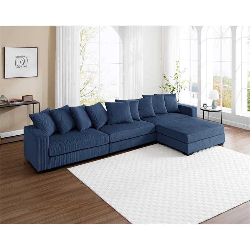 Jane Polyester Upholstered Sectional Comfy Sofa With Ottoman Blue