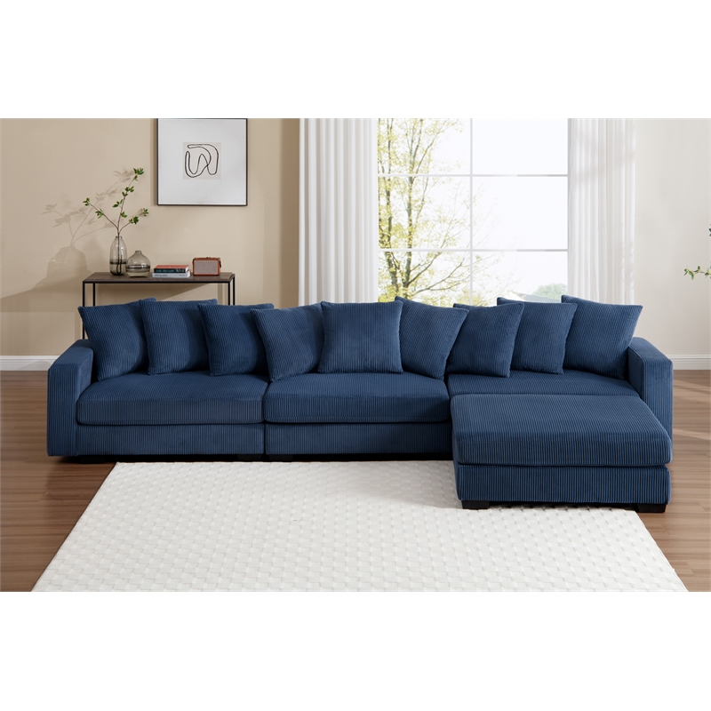 Jane Polyester Upholstered Sectional Comfy Sofa With Ottoman Blue
