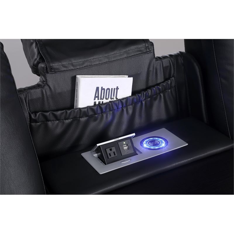 Ollie Faux Leather Electric Recliner W/ Cup Holder & Speaker & USB Charger Black