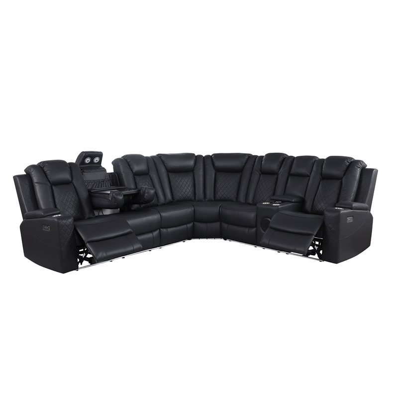 Ollie Faux Leather Electric Recliner W/ Cup Holder & Speaker & USB Charger Black