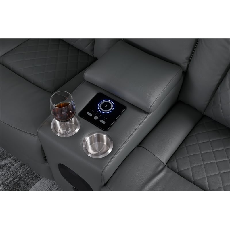 Ollie Faux Leather Electric Recliner W/ Cup Holder & Speaker & USB Charger Gray