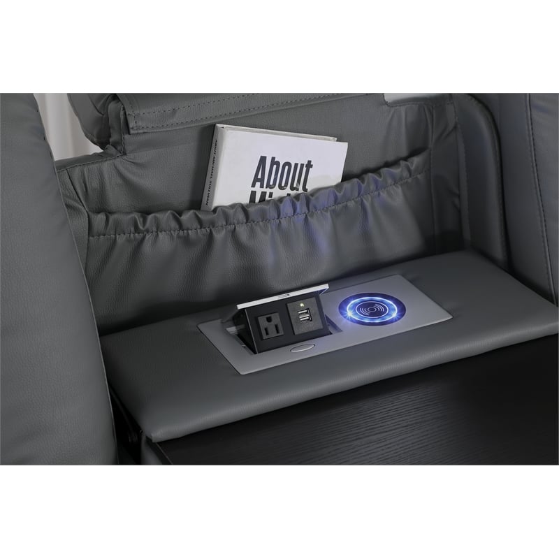 Ollie Faux Leather Electric Recliner W/ Cup Holder & Speaker & USB Charger Gray