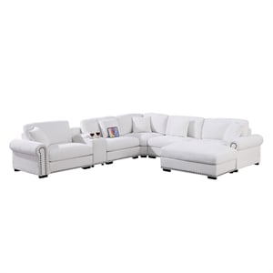 Oliver Polyester Sectional Sofa Couch with Ottoman & Cup holder & Charger White