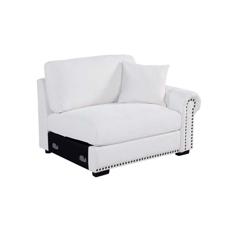 Oliver Polyester Sectional Sofa Couch with Ottoman & Cup holder & Charger White