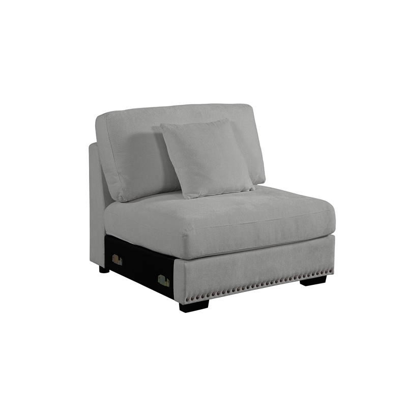 Oliver Polyester Sectional Sofa Couch with Ottoman & Cup holder & Charger Gray
