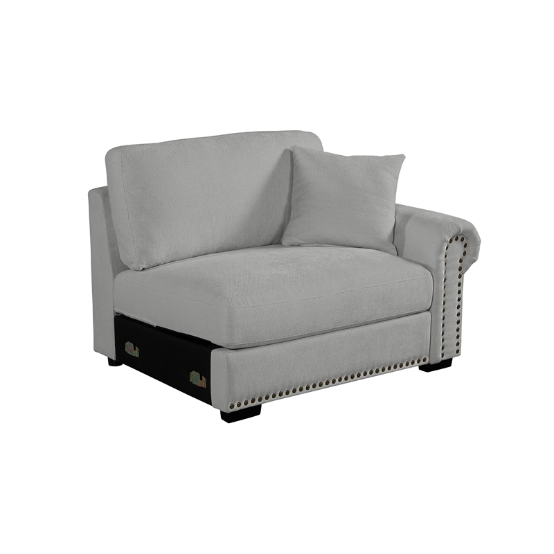 Oliver Polyester Sectional Sofa Couch with Ottoman & Cup holder & Charger Gray