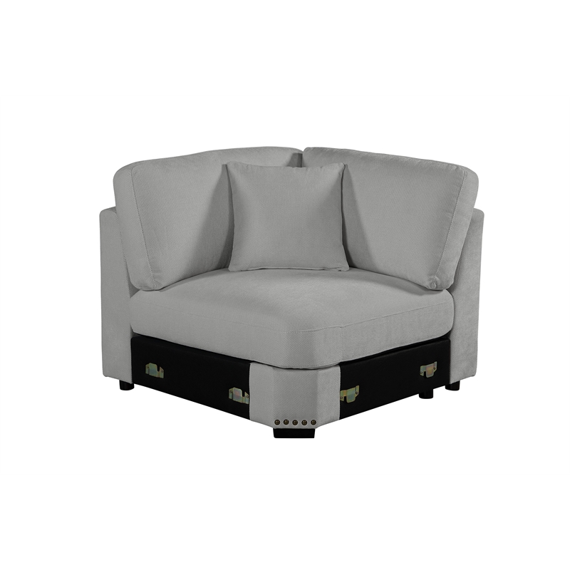 Oliver Polyester Sectional Sofa Couch with Ottoman & Cup holder & Charger Gray