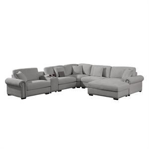 Oliver Polyester Sectional Sofa Couch with Ottoman & Cup holder & Charger Gray