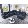 Oliver Polyester Sectional Sofa Couch with Ottoman & Cup holder & Charger Blue