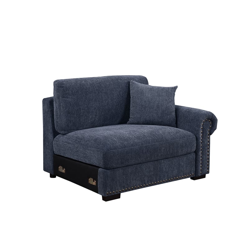 Oliver Polyester Sectional Sofa Couch with Ottoman & Cup holder & Charger Blue