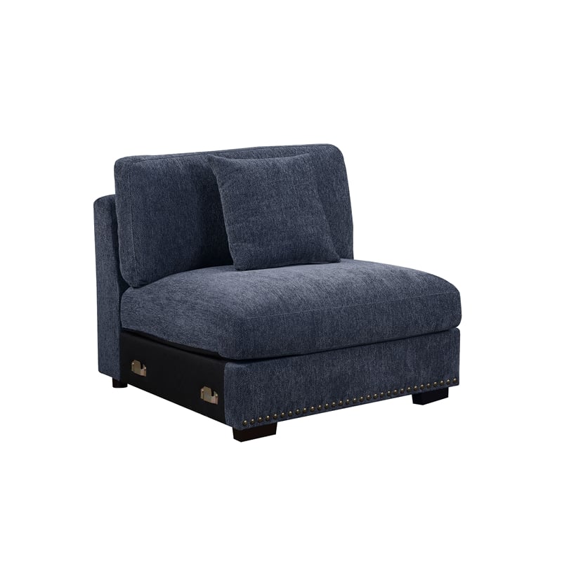 Oliver Polyester Sectional Sofa Couch with Ottoman & Cup holder & Charger Blue