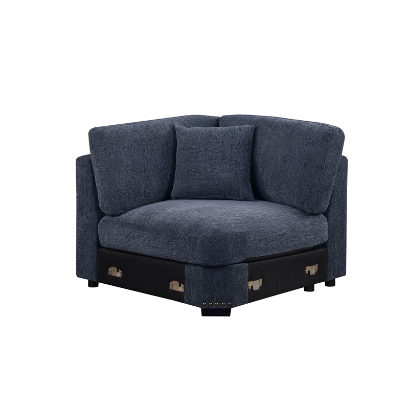 Oliver Polyester Sectional Sofa Couch with Ottoman & Cup holder & Charger Blue