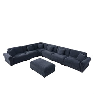 Oliver Polyester Upholstered Large Sectional Sofa 6-seat with ottoman Blue