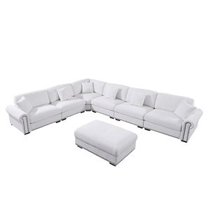 Oliver Polyester Upholstered Large Sectional Sofa 6-seat with ottoman White