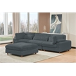 Sally Corduroy Polyester Upholstered Sectional Sofa 3 Seats W/ Ottoman Dark Gray