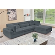 Sally Corduroy Polyester Upholstered Sectional Sofa 3 Seats W/ Ottoman Dark Gray