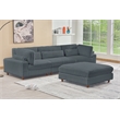 Sally Corduroy Polyester Upholstered Sectional Sofa 3 Seats W/ Ottoman Dark Gray