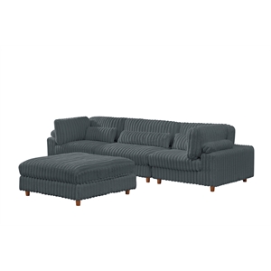 Sally Corduroy Polyester Upholstered Sectional Sofa 3 Seats W/ Ottoman Dark Gray