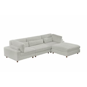Sally Corduroy Polyester Upholstered Sectional Sofa 3-Seat W/ Ottoman Light Gray