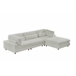 Sally Corduroy Polyester Upholstered Sectional Sofa 3-Seat W/ Ottoman Light Gray