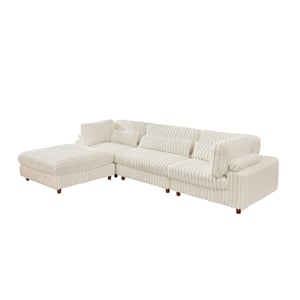 Sally Corduroy Polyester Upholstered Sectional Sofa 3 Seats W/ Ottoman White