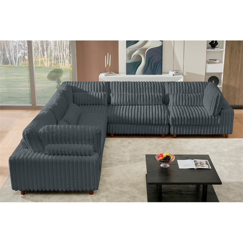 Sally Corduroy Polyester Upholstered Sectional Sofa L-Shape 4-seat Dark Gray