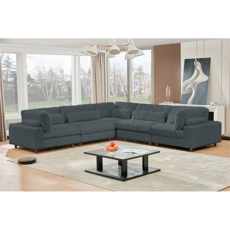 Sally Corduroy Polyester Upholstered Sectional Sofa L-Shape 4-seat Dark Gray