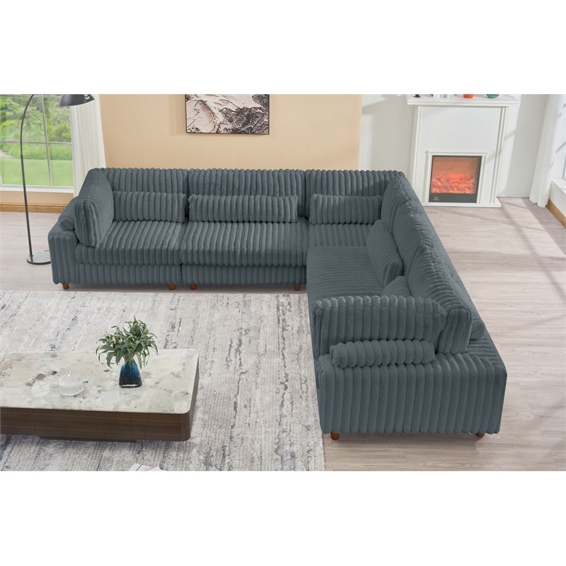 Sally Corduroy Polyester Upholstered Sectional Sofa L-Shape 4-seat Dark Gray