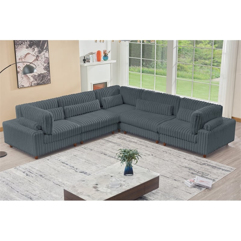 Sally Corduroy Polyester Upholstered Sectional Sofa L-Shape 4-seat Dark Gray