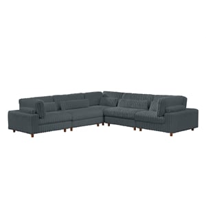 Sally Corduroy Polyester Upholstered Sectional Sofa L-Shape 4-seat Dark Gray