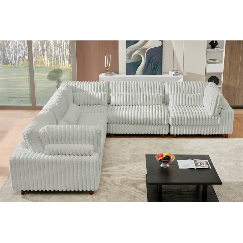 Sally Corduroy Polyester Upholstered Sectional Sofa L-Shape 4-seat Light Gray