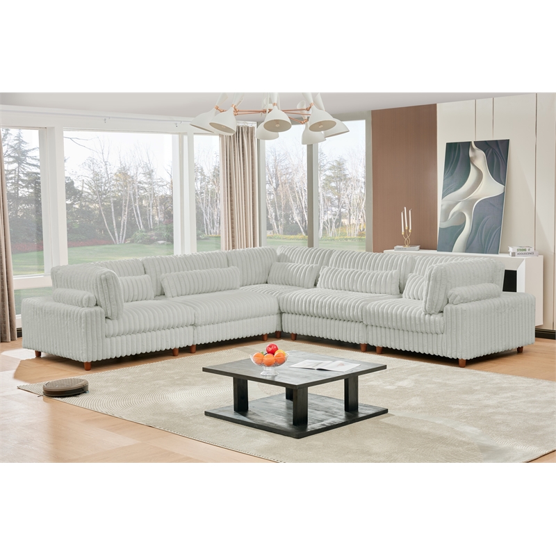 Sally Corduroy Polyester Upholstered Sectional Sofa L-Shape 4-seat Light Gray