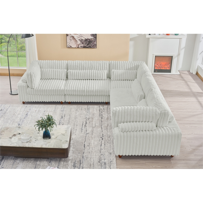 Sally Corduroy Polyester Upholstered Sectional Sofa L-Shape 4-seat Light Gray