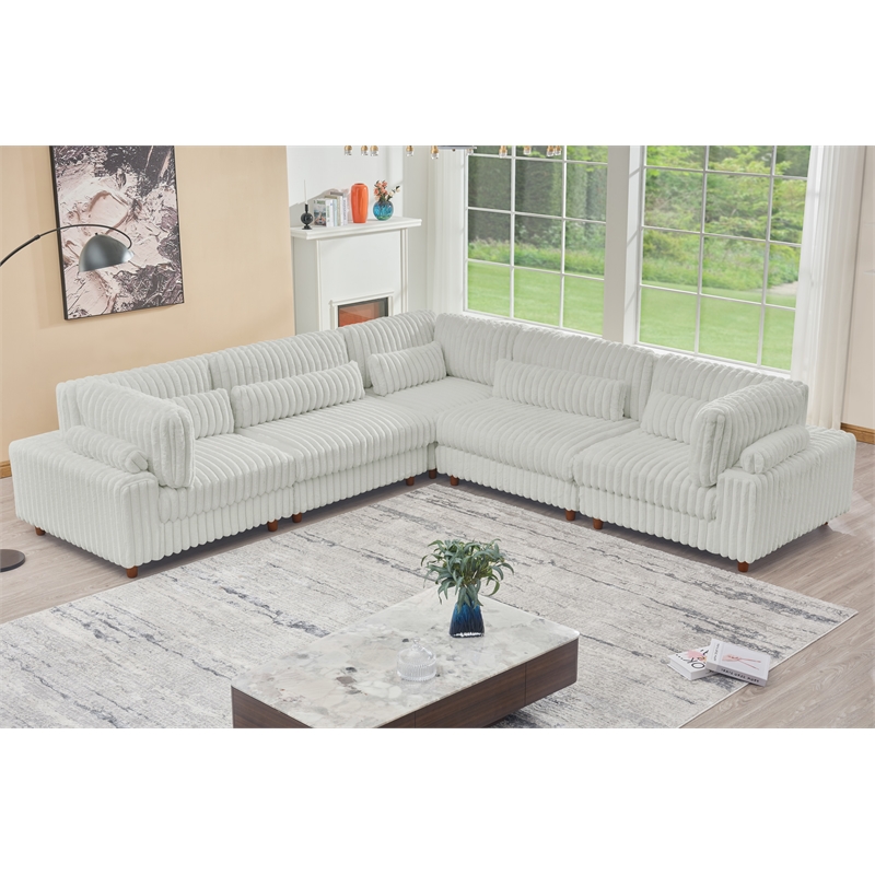 Sally Corduroy Polyester Upholstered Sectional Sofa L-Shape 4-seat Light Gray