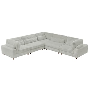 Sally Corduroy Polyester Upholstered Sectional Sofa L-Shape 4-seat Light Gray