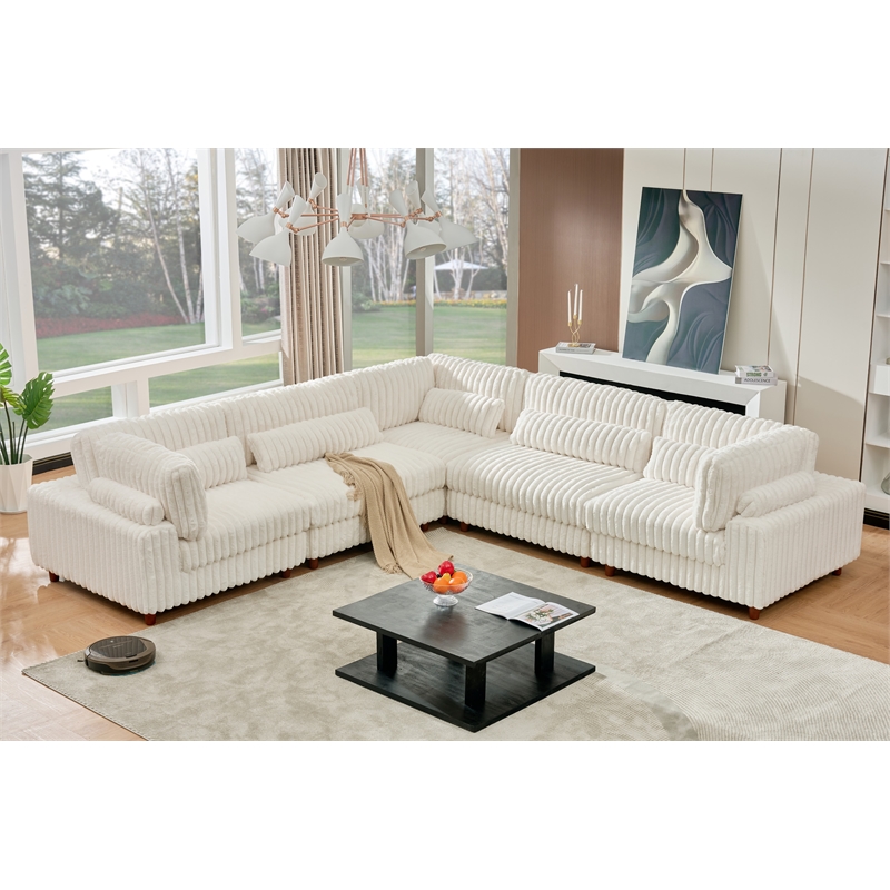 Sally Corduroy Polyester Upholstered Sectional Sofa L-Shape 4-seat White