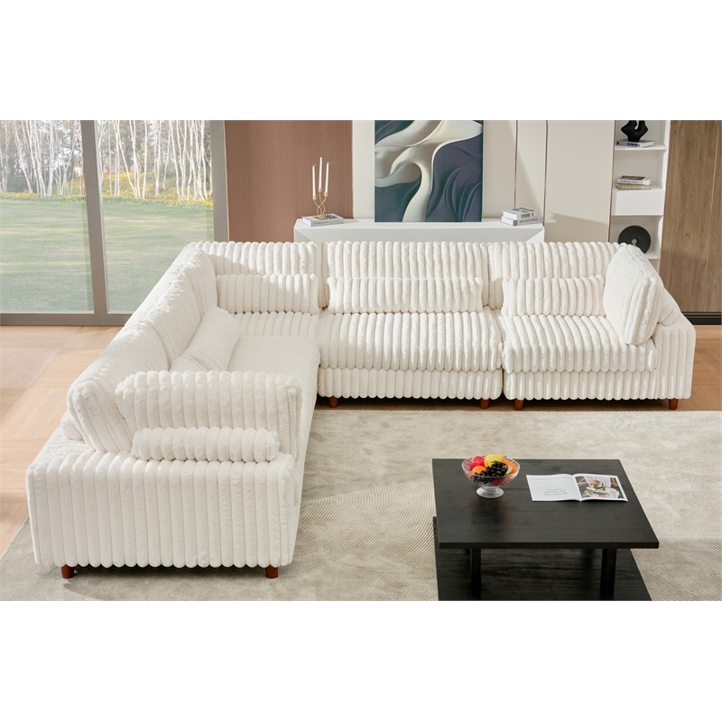 Sally Corduroy Polyester Upholstered Sectional Sofa L-Shape 4-seat White