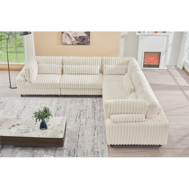 Sally Corduroy Polyester Upholstered Sectional Sofa L-Shape 4-seat White